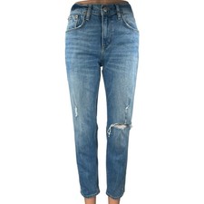 Zara The Slim Boyfriend Women's Blue Distressed Crop High Waisted Denim Jeans 6