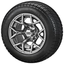 (4) Golf Cart 215/50-12 Deli Street Tires on 12x7 Gunmetal Gray Ninja Wheels