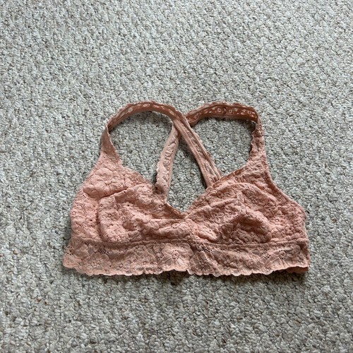 Aerie Peach Lace Bralette Womens M Cross Racerback Lined Pullover Wirefree Bra - Picture 1 of 10