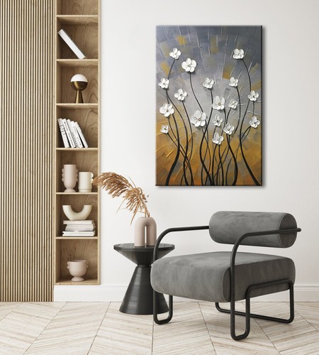 Canvas Wall Art Paintings Picture Hand Paint Original Home Decor Floral Brown - Picture 3 of 9
