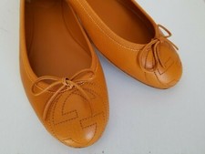 GUCCI SOHO ICONIC GG LOGO BOW GRAINED NECTAR FLATS EU 38.5 39 I LOVE SHOES