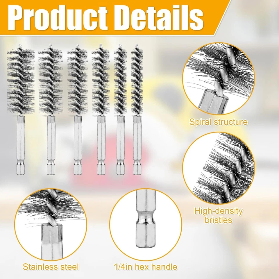 Cepillo de alambre de acero inoxidable 6 piezas vástago de 1/4" para limpieza de taladro eléctrico Foto 2 de 4