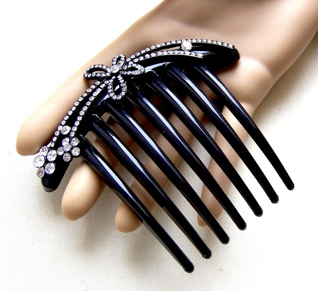 Two quality French twist vintage hair combs pearls and rhinestones (AAB