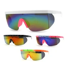 80s Mirror Flat Top Half Rim Wind Breaker Side Lens Sport Sunglasses