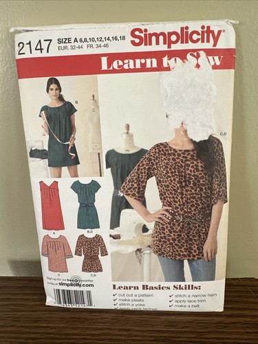 Simplicity Pattern 2147 Tunic Belt Mini Dress Misses 6-8-10-12-14-16-18 UNCUT