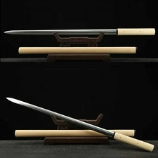 Handmade Damascus Folded steel Shirasaya Jian sword Sharp White Scabbard