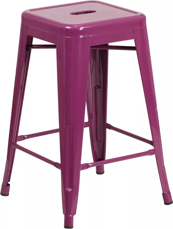 24 High Backless Purple Metal Counter Height Stool Industrial