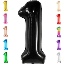 KatchOn Black 1 Balloon Number - Big 40 Inch | One Happy Dude Birthday Decora...