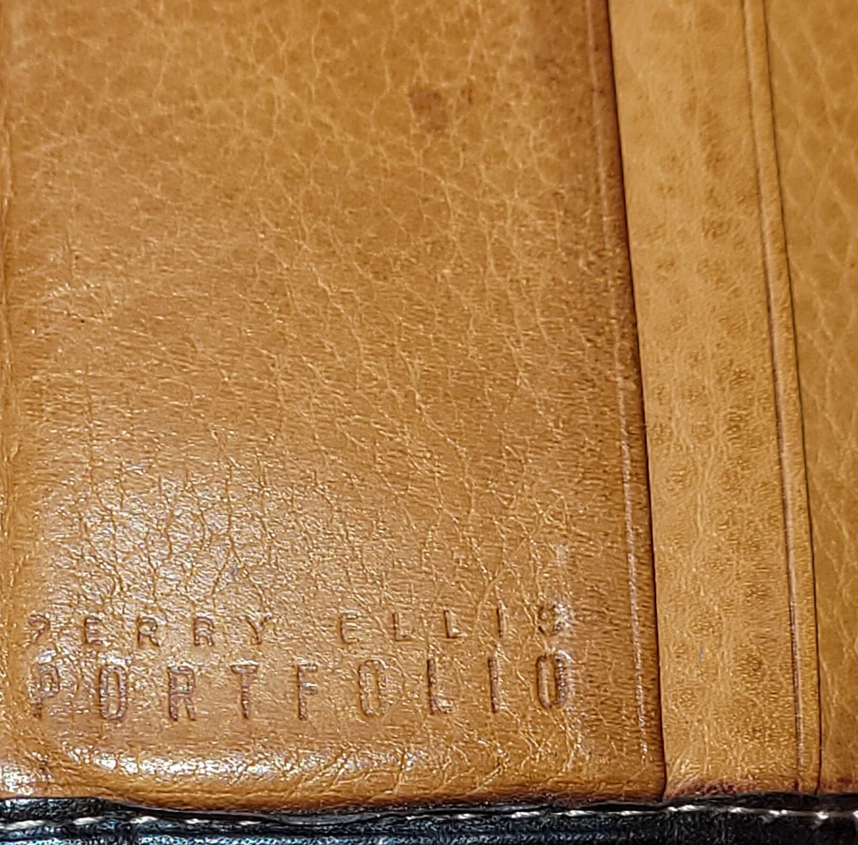 Cartera de hombre Perry Ellis de cuero marrón vintage Foto 3 de 4