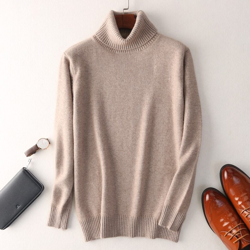 Warm Luxury Cotton Autumn Winter Casual Turtleneck Mens Sweaters