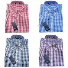 Relco Mens Gingham Check Shirt Short Sleeve Blue Burgundy Black Red Vintage Mod