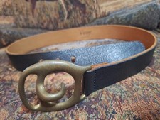 Vintage Shoe Company Black Leather Belt One Piece Brass Buckle XS Made In USA