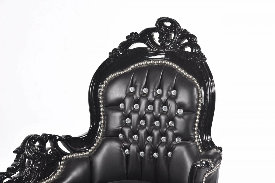 Dormeuse chaise longue in legno laccato nero con rivestimento eco-pelle nera - Immagine 3 di 4