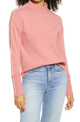 Halogen Sweater Womens XL Pink Compact Mock Neck Pullover Sweatshirt
