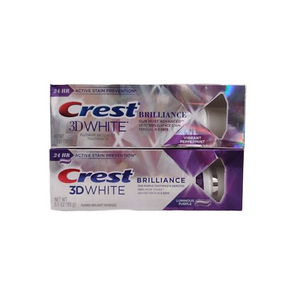 Crest 3D White Brilliance Luminous Purple/ Vibrant Toothpaste, 2 Pack Exp 10/24