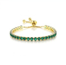 4mm Birthstone Zircon Tennis Bracelet,Women's Adjustable Folding Charm Bracelet