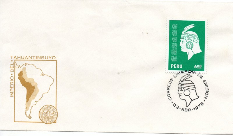 Perú 1978, First day Postmark Envelope, Inca's Face, green, accept offers