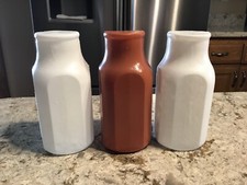 Vintage Pretend Play Food 5" Plastic White and Chocolate Milk Bottle Jugs - Rare