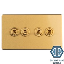 Antique Gold Screwless Switches Sockets Flat Concealed Plate Brushed Satin Brass