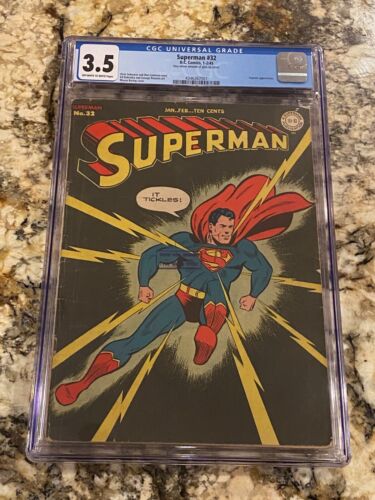 SUPERMAN #32 CGC 3.5 OW/WH PAGES CLASSIC LIGHTNING "IT TICKLES" GOLDEN AGE COVER - Picture 1 of 3