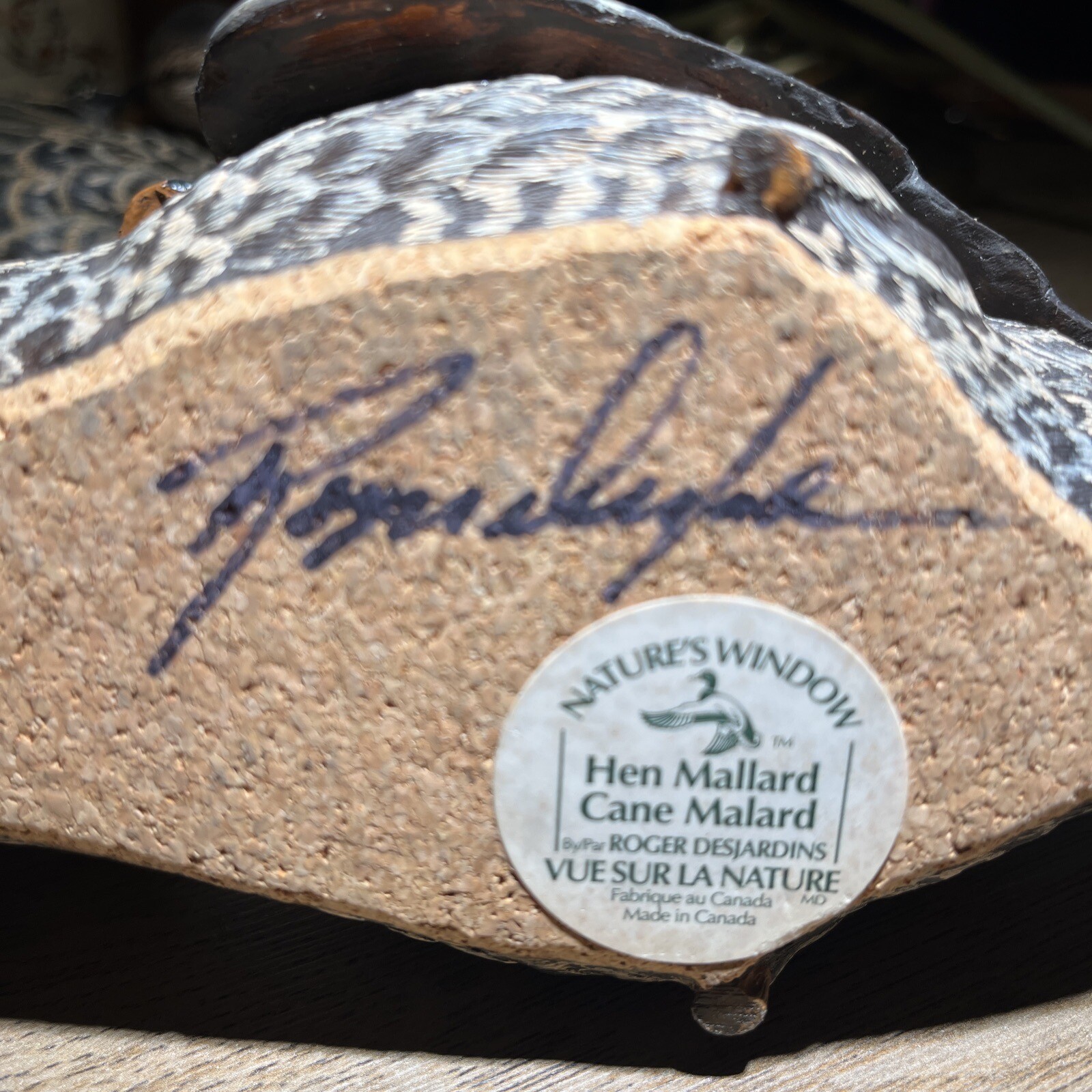 Roger Desjardins Duck Decoy Signed hen mallard natures window VGC