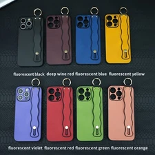 Wave Wrist Strap PU Leather Ring Phone Case For iPhone 11 12 13 14 15 16 Pro