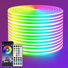 Led Neon Lights Strip 50FT,DC 24V RGB LED neon Light Strip APP Remote Control...