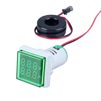 Amp Voltage Meter 22mm Square Dual Display Panel Voltmeter Ammeter AC 0-100A ...