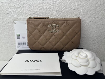 NWT 22K Chanel Classic O-Case Mini Pouch Coin Wallet Beige Caviar