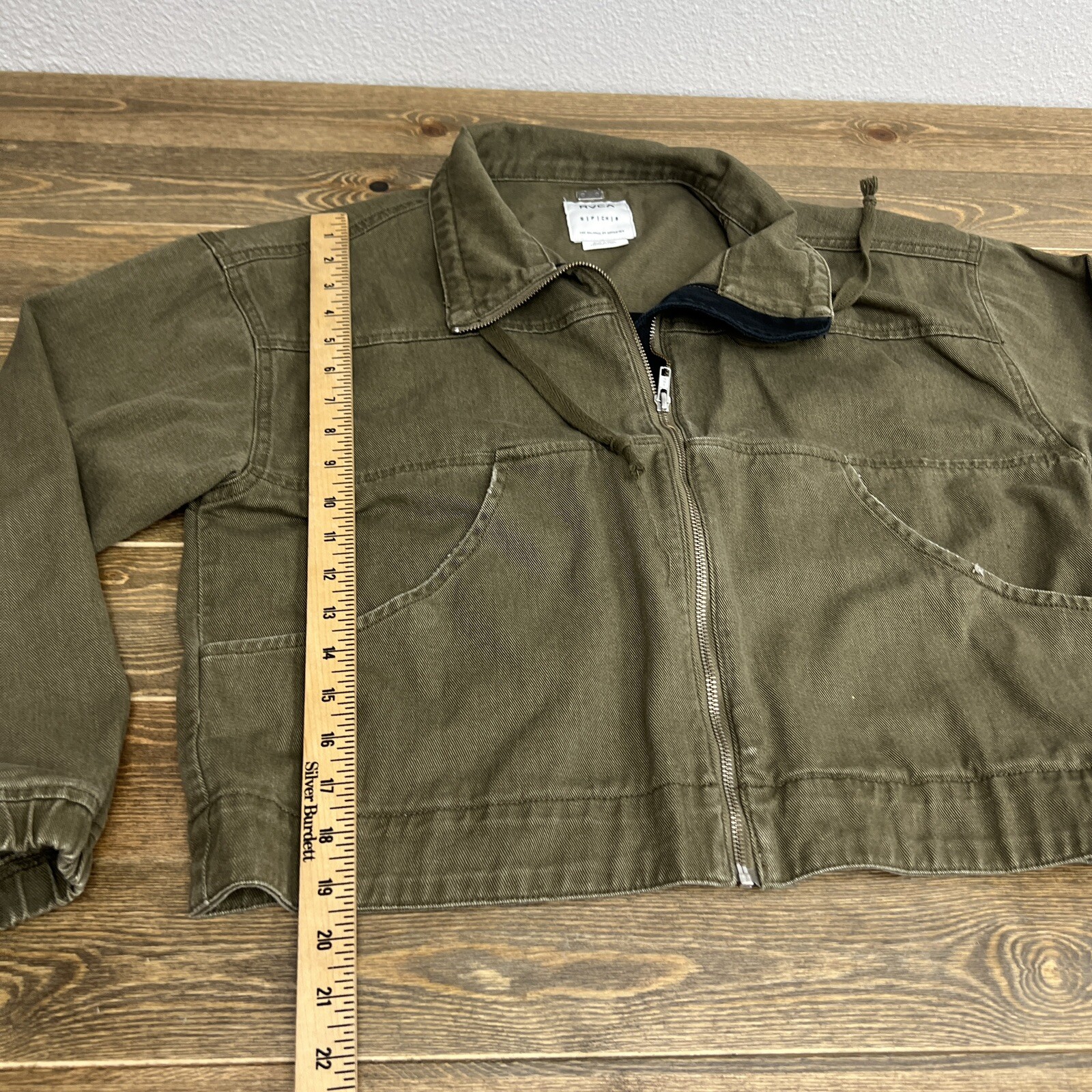 RVCA Women's Size Small Green Full Zip Jean Jacket with Pockets