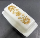 Vintage Pyrex Butterfly Gold Milk Glass Covered Butter Dish w/ Lid