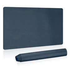 24"x13" Large Desk Mat, PU Leather Dual Side Large Desk Pad, Dark Blue