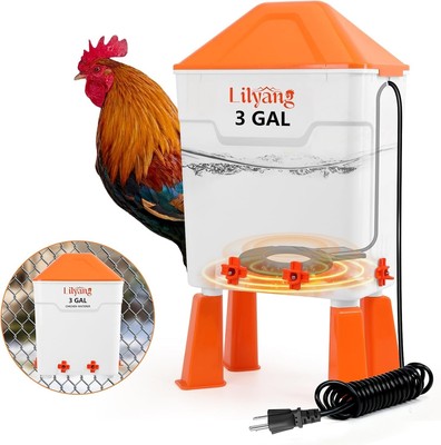 Heated Chicken Waterer 3 Gallon, Efficient and   Reliable Chicken Water Heater w