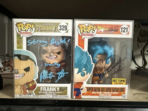Funko Autographed Pop! One Piece Franky #329 & DBZ Goku #121 Hot Topic