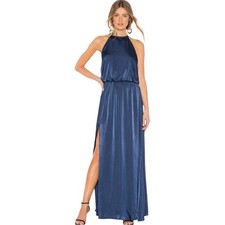 NWT Show Me Your MuMu Heather Halter Maxi Dress in Navy Sheen Size Small