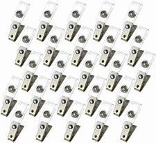 25Pcs Metal Badge Clips with Clear PVC Straps for ID Cards, Name Tags, Badge Hol