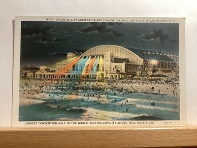 Night View of Auditorium & Convention Hall: Atlantic City, NJ - Vintage Postcard