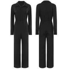 Women Boiler Suit Turn-Down Collar Coverall Overall Boilersuit Workwear Jumpsuit