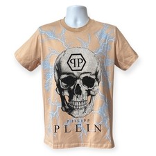Philipp Plein Beige 100% Cotton Graphic T-Shirt Studded Front Detail