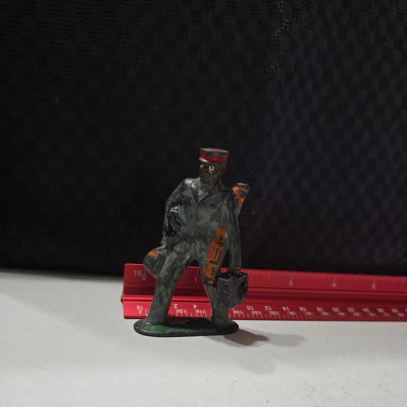 Vintage Barclay  Lead Train Porter Red Cap with Luggage 1930's