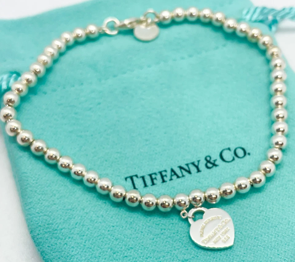 Tiffany & Co Return to Tiffany Pink Enamel Mini Heart 4mm Bead Bracelet 7.5" - Image 2 of 4