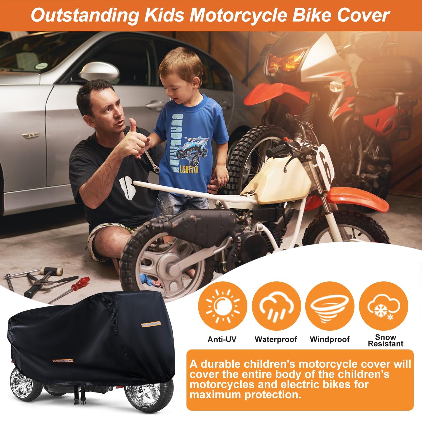 Kids Bike Cover Waterproof 420D and Tricycle Cover, Black 