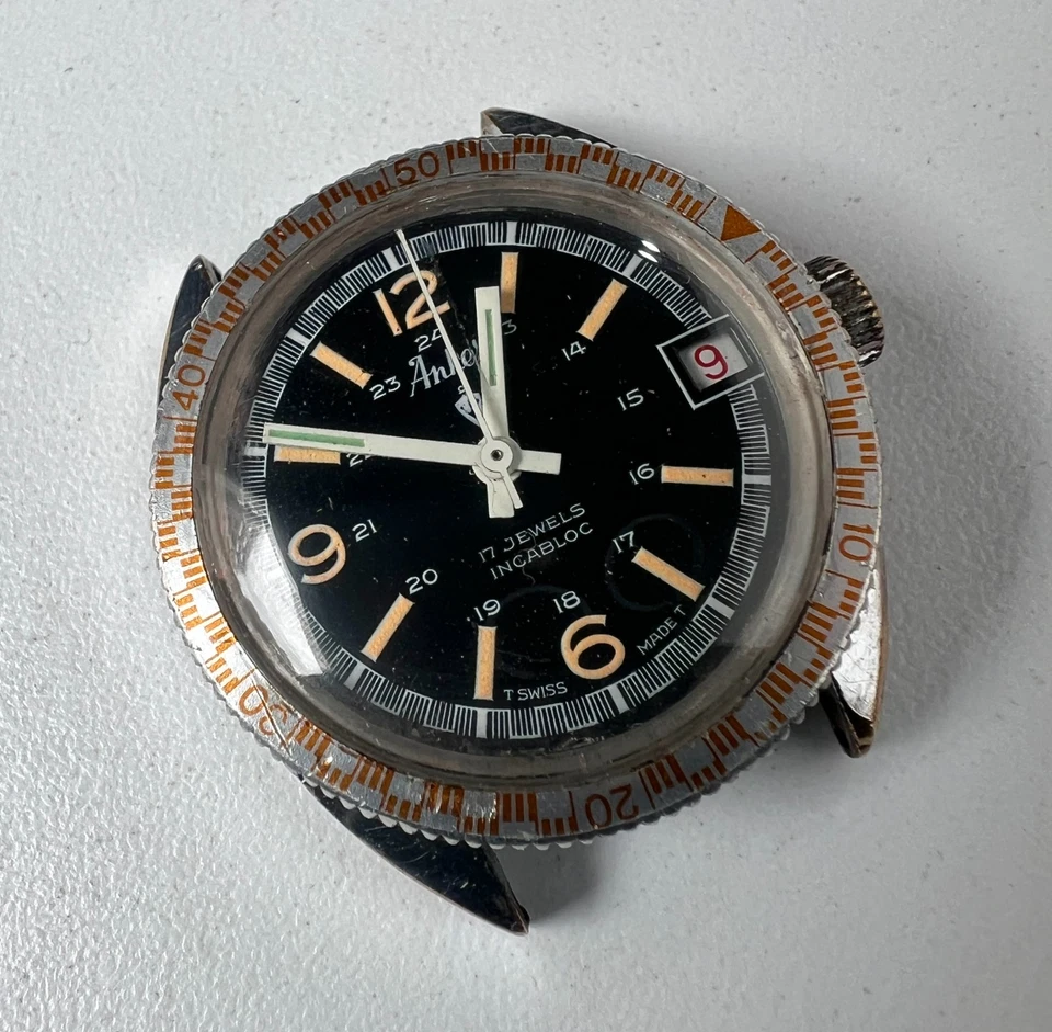 Relógio automático Anker Incabloc vintage masculino mostrador preto 17 joias para restauração - Imagem 4 de 4