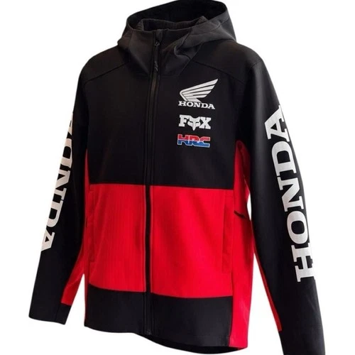 Medium Honda Racing black/red color-blocked zip-up jacket with white 'HONDA' - product listing photo