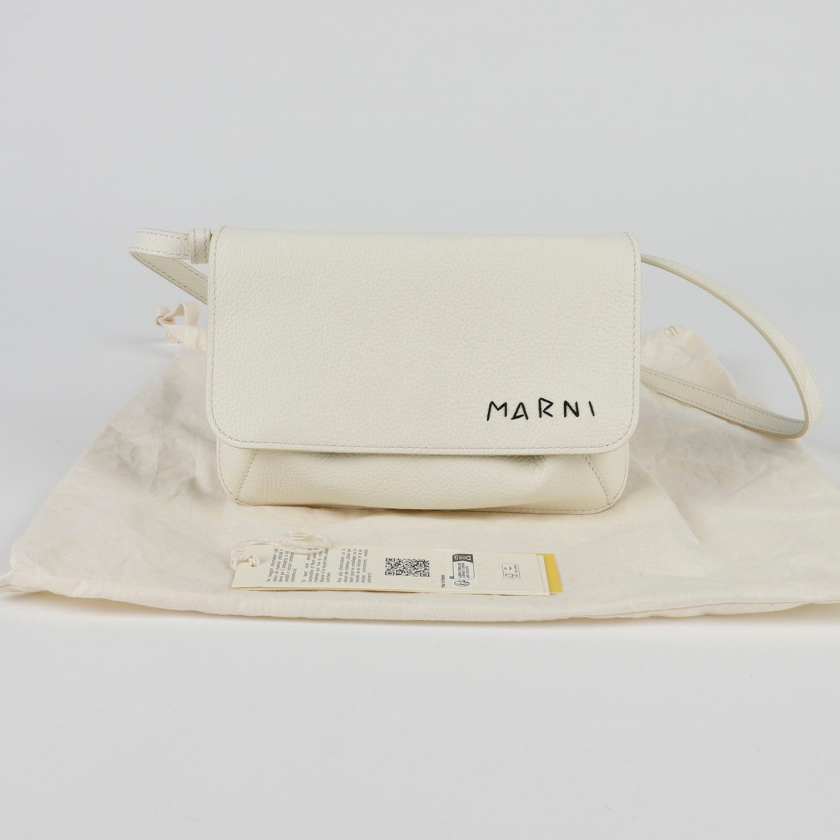 ショルダーバッグ・ポシェット Marni Small Shoulder Bag - Leather - White Marni Logo Embroidered Mini Shoulder Crossbody Bag