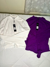 Fashion Nova Purple/White Solid Mock Neck Long Sleeve Stretch Bodysuit L