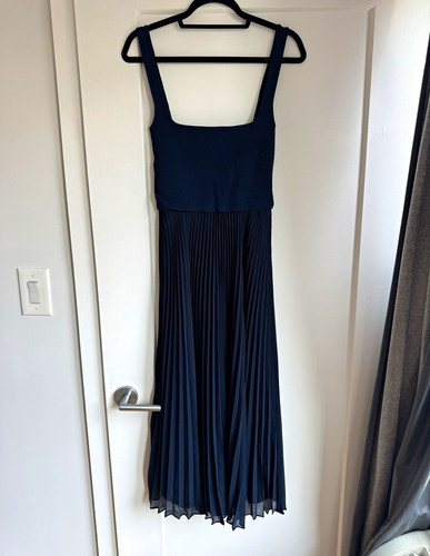 Club Monaco Navy Ribbed Pleated Square Neck Sleeveless Strappy Maxi Dress 2