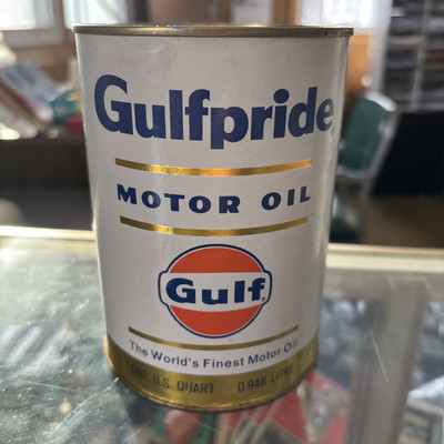 Original Vintage GULF Gulfpride Motor Oil Cardboard Quart Can Full Unopened