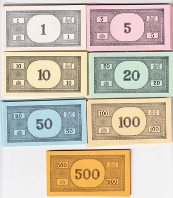 Monopoly Money Replacement Bills Pieces  Hasbro Five Bills per Lot