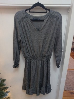 french connection 8 Small Checkers Pattern Black/White Long Sleeve Dress